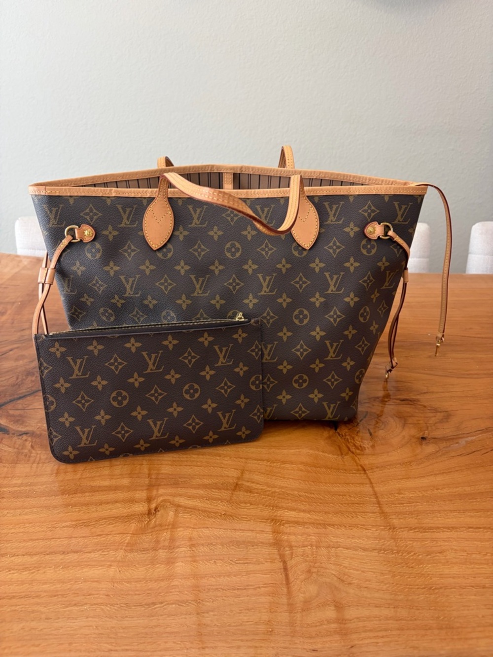 Louis Vuitton Monogram Tote with Matching Pouch in Brown and Tan